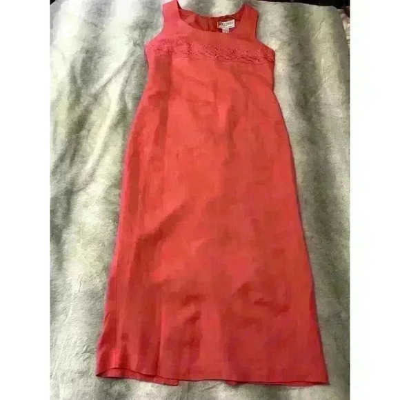Vintage Jessica Howard Coral Linen BLend Shift Midi Dress 10 Petite Feminine - Picture 11 of 11